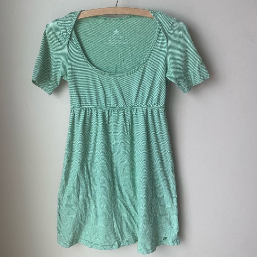 aerie scoop neck green and white striped mini dress